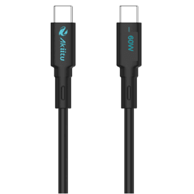 Cable USB-C a USB-C / 1 Metro / Carga Rápida 60W / Transferencia 480 Mbps / Magnético de Silicona Líquida / Auto-enrollable / Anti-enredos / Negro