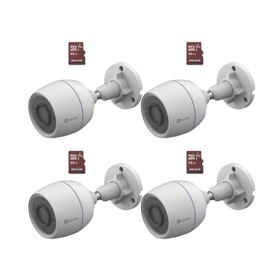Kit de Camaras WiFi, Incluye 4 Piezas CS-H3C y 4 Piezas HS-TF-E1/32G  / Detección de Movimiento 