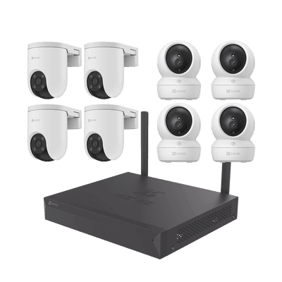 Kit de cámaras Wi-Fi / 3 Megapixel / Incluye 8 Cámaras (4 camaras Para Interior y 4 Cámaras Para Exterior) / 1 NVR WI-FI 8 Canales / Vision Nocturna a Color / Detección de Humanos