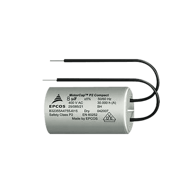 CAPACITOR DE ARRANQUE DE 8uF, 400V CON CABLES PARA BARRERA SERIE 615