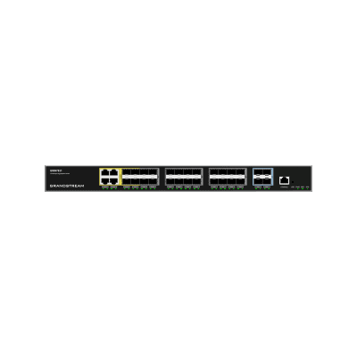 Switch de Agregación Capa 3 / 4 Puertos Gigabit Ethernet / 24 Puertos Gigabit SFP / 4 Puertos 10Gigabit SFP+ / QoS Integrada / Soporte IPv6 e IPv4 / Seguridad Avanzada / Stacking