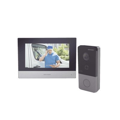 Kit de Videoportero IP Poe Estandar con llamada a App de Smartphone (HikConnect) / Apertura con tarjeta MIFARE / Frente de calle IP65 / Soporta 1 Departamento