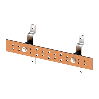 Barra de Tierra para Telecomunicaciones De Cobre Electrochapado / 0.25 x 2.00 x 16.00 pulgadas / 12 Puntos de Conexión / Incluye Soportes y Conectores / Anticorrosivo