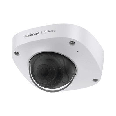 Mini Domo IP 5 Megapixel / Lente 2.8 mm / 30 mts IR / Ultra Baja Iluminación / NDAA / ONVIF /  IP67 / IK10 / IA (Filtro de Humanos y Vehiculos) / Merodeo / Conteo de Personas / PoE / Audio y Alarmas I/O / Serie 35 / Honeywell Security