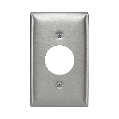 Placa para Receptáculo Sencillo de 15 y 20 A de Entrada Recta y  para Receptáculo de 15 A de Media Vuelta/ 1.4" (35.56 mm) / Acero Inoxidable.