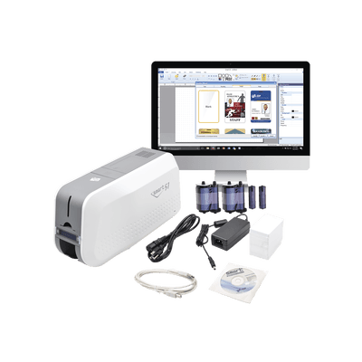 Kit de Impresora tarjetas PVC/ Puede Crecer a  Laminador/ Doble Cara / Incluye: 2 x Ribbon a Color, 100 tarjetas PVC, Software, 1 Kit de Limpieza