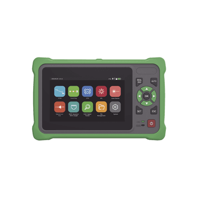 OTDR Touch para Pruebas en los Enlaces de Fibra Óptica / Longitudes de Onda 1310nm y 1550nm / Función VFL 10mW / Función OPM / Función de Mapeo de Cables de Red RJ45 / Recargable / Distancia de Prueba de hasta 260 Kilóme