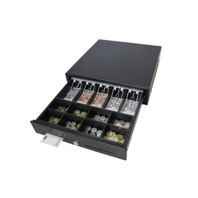 Cajón para Efectivo / Serie MK / Push Open / Insertos Ajustables Billetes y Monedas / Cubierta de Acero / Operación Manual