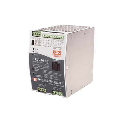 Fuente de Poder Industrial de 240W con Cargador de Baterías, salida 48Vcc, 5A, para montaje Riel Din
