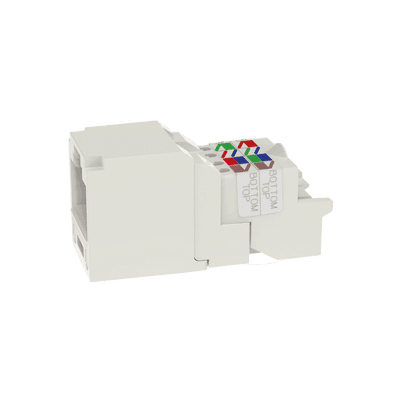 Conector Jack RJ45 Estilo TP, Mini-Com, Categoría 6, de 8 Posiciones y 8 Cables, Color Blanco Mate