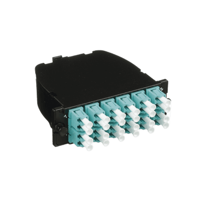 Casete OptiCom de Fibra Óptica Multimodo OM3, Con 2 Conectores MPO a 12 LC Duplex, Polaridad Método A, Pérdida de Inserción Estándar