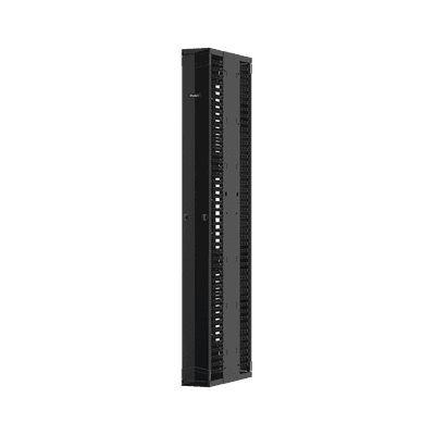 Organizador Vertical PatchRunner™ Mejorado, Doble (Frontal y Posterior), Para Rack Abierto de 45 Unidades, 12in de Ancho, Color Negro