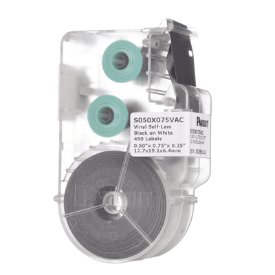 Casete de 450 Etiquetas Autolaminadas de 12.7 x 19.1 mm (0.5 x 0.75 pulgadas), para Cables de 2 a 4 mm (0.08 a 0.16 pulgadas) de Diámetro, Área de Impresión Color Blanco