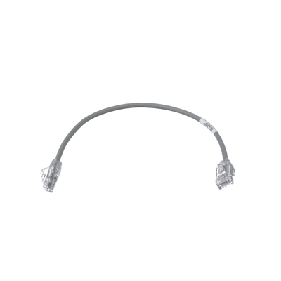 Cable de Parcheo TX6, UTP Cat6, Diámetro Reducido (28AWG), Color Gris, 0.30 Metros (1 Pie)