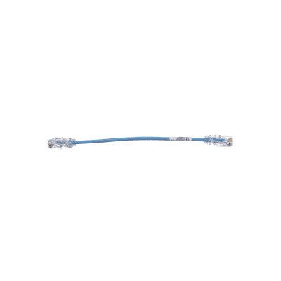 Cable de Parcheo UTP Cat6A, CM/LSZH, Diámetro Reducido (28AWG), Color Azul, 20 cm (7.87 pulgadas).