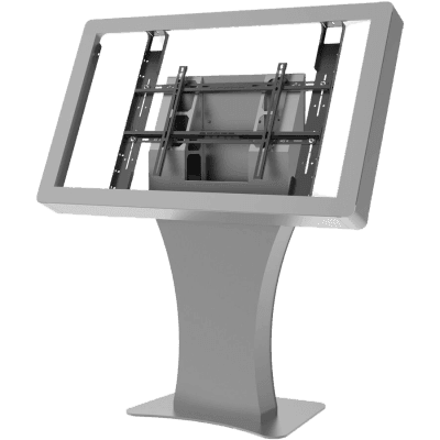 Kiosko Landscape Indoor / Soporte para Pantallas Digitales 55" / Diseño Hourglass Moderno / Base Plana Rectangular / Tray Interno para Componentes / Protección contra Robos / Acabado Powder Coat Premium