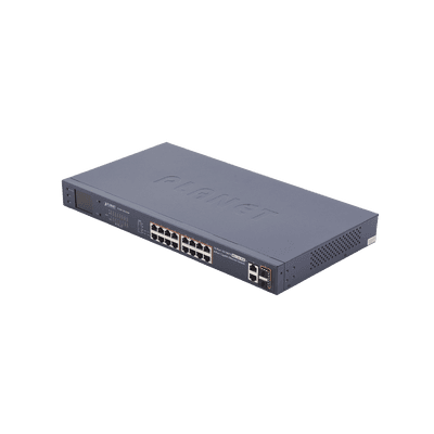 Switch No Administrable PoE+ Extender, Aislamiento VLAN de 16 Puertos +, 2 Combo TP/SFP Gigabit y Pantalla 