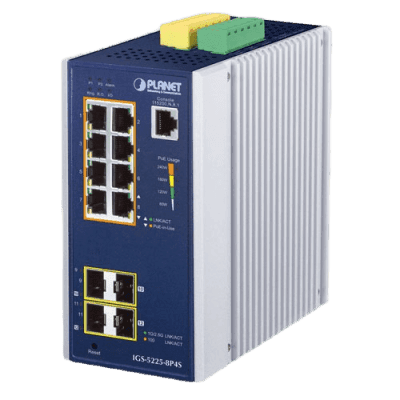 Switch Industrial Administrable Capa2, 8 Puertos Gigabit con PoE+ 802.3at, 2 Puertos SFP de 100/1G y 2 Puertos SFP de 100/1G/2.5G