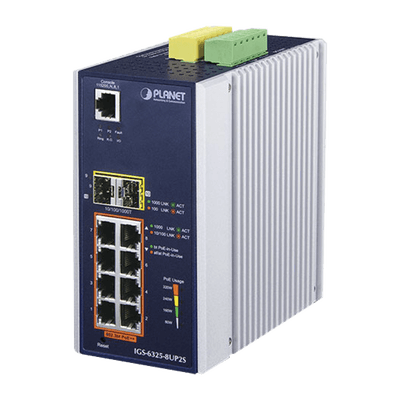 Switch Industrial Administrable Capa 3, 8 Puertos Gigabit PoE 802.3bt+, 2 Puertos 1 G / 2.5 G SFP+