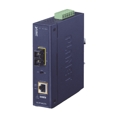 Convertidor de Medios Industrial PoE+ 1000BASE-LX a 10/100/1000BASE-T 802.3at (SC,SM) -20 km