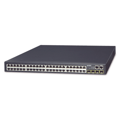 Switch Stack Administrable Capa 3 de 48 puertos 1Gbps + 4 puertos SFP 1Gbps Throughput 77 Mpps