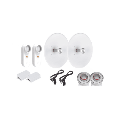 Enlace completo de 2 radios C5X con antenas UD-TP-27 (27 dBi), rango de frecuencia extendida (5.1 a 6.4 GHz),  incluye inyector POE y cable de alimentación y adaptador para la antena
