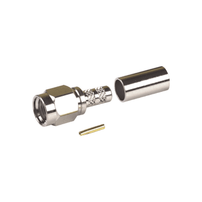 Conector SMA Macho Inverso, de Anillo Plegable para RG-58/U, Niquel /Oro /Teflón.