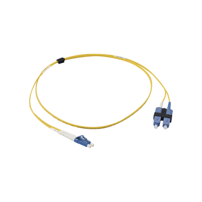 Jumper de Fibra Óptica Monomodo (OS2), XGLO, Riser, LC/UPC-SC/UPC Duplex, OFNR, Color Amarillo, 1 Metro (3.28 Pies)