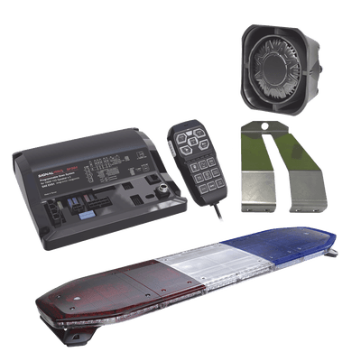 Kit de Sirena, Bocina y Torreta de 48", Con 216 LEDs, Dual Color, Frente: Rojo/Blanco, Azul/Blanco, Trasero: Rojo/Ambar, Azul/Ambar
