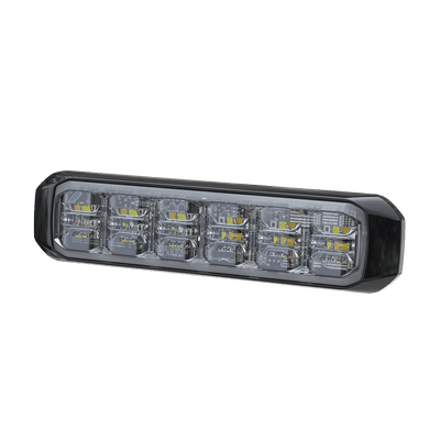 Luz Auxiliar de 18 LED, Tricolor, Rojo/Blanco/Ambar, Lente Transparente, Bisel Negro, SAE