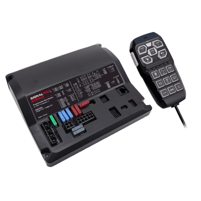 Sirena Vehicular de 200W de Potencia, Programable, Con Controlador Unimando de 15 Botones Para Control de Tonos, 12 Salidas Auxiliares y Micrófono