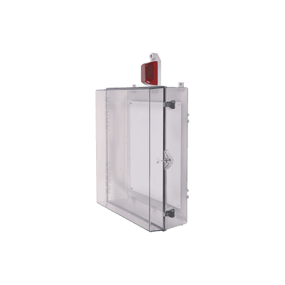 Gabinete Grande de Policarbonato Transparente Súper Resistente con Sirena/Estrobo y Cerradura con Llave