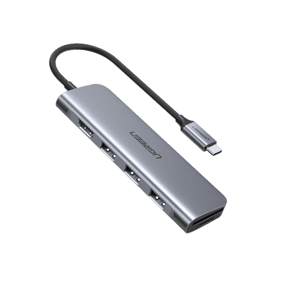 HUB USB-C Multipuertos / HDMI 4K@30Hz  / 3 Puertos USB-A 3.0 / Lector Tarjeta SD+TF (Uso Simultáneo) / 6 en 1 / Carcasa de Aluminio.