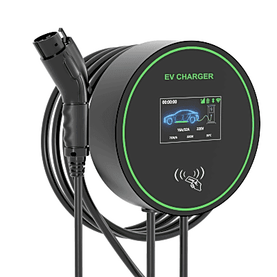 Estación de Carga para Vehículos Eléctricos / 48 A / 11.5 kW / Conector Tipo 1 (SAE J1772) / 220-250 V Monofásico / Pantalla LCD 4.3 in (10.9 cm) / Cable TPU 5 m (16.4 ft) / Plug and Play / APP Móvil / RFID / Carcasa Aluminio y UL94-V0