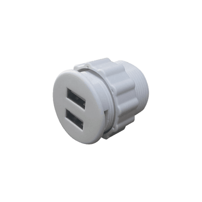 Mini Empotrable Redondo Color Blanco con 2 Puertos USB, con Cable