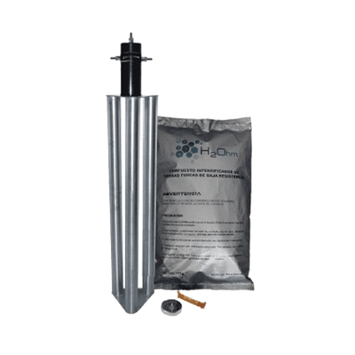 Kit Antivandalico de Puesta a Tierra de 100 Amperes con Electrodo, Filtro y Compuesto H2Ohm.