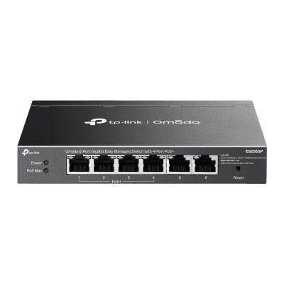 Switch Omada 6 Puertos Gigabit / 4 Puertos PoE+ 65W / Gestión Cloud SDN / Sin Ventiladores / QoS / VLAN / IGMP Snooping / 250 m PoE