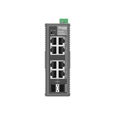 Switch Industrial Omada Easy Managed / 8 Puertos Gigabit (6× RJ45 + 2× RJ45/SFP Combo) / 16 Gbps Switching / -40°C a 75°C / Protección Rayos 6kV / Gestión Cloud / Montaje DIN Rail o Pared / IP40