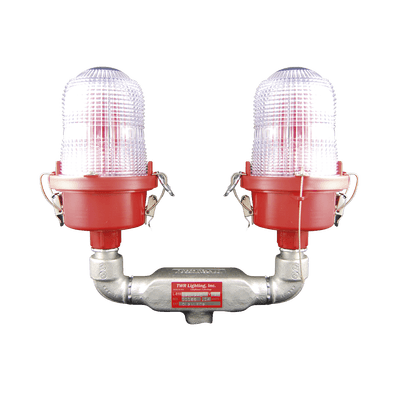 Luz de Obstáculo Doble Baja Intensidad FAA Tipo L-810 / LED Rojo e Infrarrojo / 120-240 VAC / Intensidad Efectiva 32.5 CD / IR 4mW/sr @ 850nm / Base Valox / Lente Acrílico Fresnel / Protección Corrosión