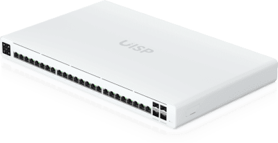 UISP Switch Pro – Switch PoE de 220 W (27 V) con 24 Puertos GbE, 16 Puertos PoE Pasivo 27 V y 4 Puertos SFP+ 10G
