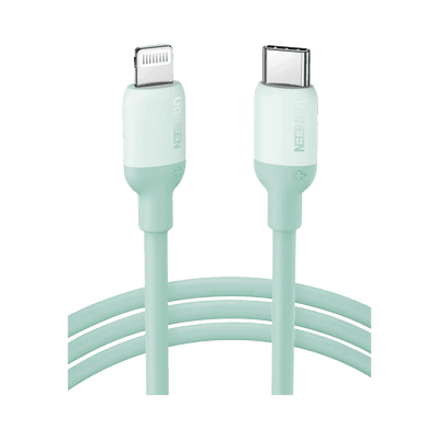 Cable USB-C a Lightning / Certificado MFi / 1 Metro / Adecuado para iPhone, iPad, iPod / Carga Rápida PD 20W /  Sincronización de Datos de hasta 480 Mbps / Goma de Silicona y  TPE. / Suave al Tacto / Color  Green