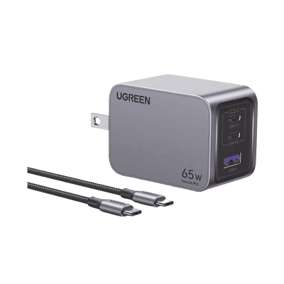 Cargador de 65W serie Nexode Pro | 3 Puertos de Carga Rápida | 2 USB-C | 1 USB-A | Tecnología GaNInfinity | PD3.1 de 65W / QC4.0 | Tecnología de Protección Térmica | Optimiza la Carga | Caja de Aluminio | Incluye Cable U