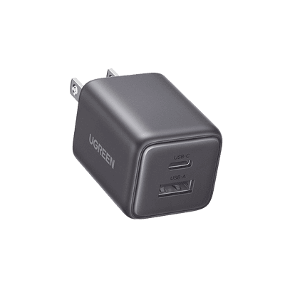 Cargador rápido GaN 1A1C de 20 W y 2 puertos