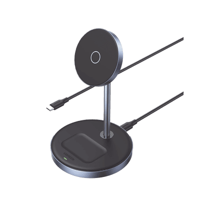 Soporte de Carga Inalámbrica | 3 en 1 | Compatible con MagSafe | Perfecto para iPhone y  AirPods | Carga Rápida Adaptativa /Simultanea | Múltiples Protecciones | Luz Indicadora LED | Aleación de Aluminio | Incluye Cable