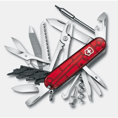 Navaja Multifunción Cyber Tool L / 39 Herramientas Profesionales / Para Técnicos Digitales / Llave Tuercas Tecnológica / Dados Hexagonales D-SUB / Set Bits Phillips-Torx-Hex / ABS-Cellidor Rojo / Fabricación Suiza