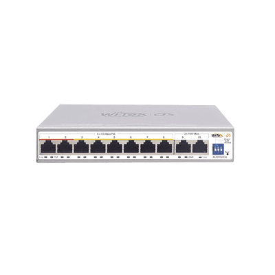 Switch PoE No administrable / Gestión Cloud / PoE de Largo Alcance Hasta 250m / 8 Puertos PoE 10/100Mbps (Puerto 1 Hasta 60W, Puertos 2 al 8 Hasta 30W) + 2 Puertos Gigabit Uplink / Presupuesto 120 W / Plug and Play