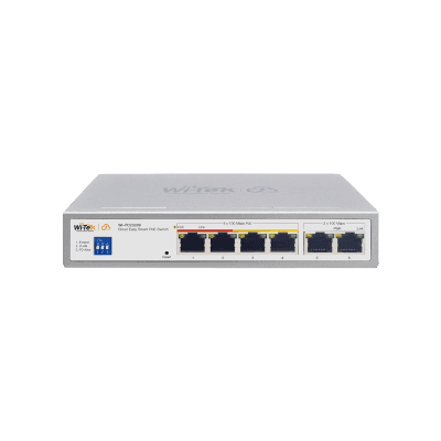 Switch PoE / Administración en la nube / Con 4 puertos 10/100 Mbps PoE af/at / 2 Puertos Uplink 10/100 Mbps / Presupuesto 60 W / PoE hasta 250 metros / Soporta protocolo ONVIF