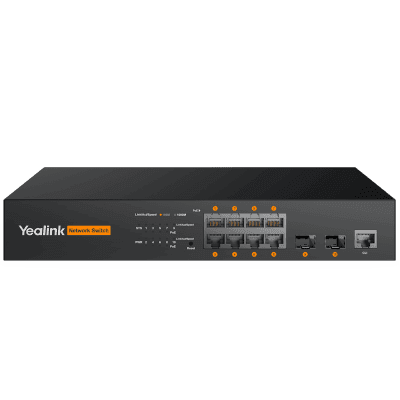Switch PoE L2+ de Yealink RCH80 para AV sobre IP con puertos Gigabit PoE+ y fibra óptica