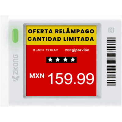 Etiqueta Electrónica de Estantería ESL 1.5" / Pantalla EPD Gráfica Matriz de Puntos 152x152 píxeles / 4 Colores (Negro Blanco Rojo Amarillo) / BLE 5.0 con Encriptación AES-128 / Autonomía 3 Años con 4 